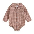 thumbnail image 1 of UAMVSH Baby Trendy Plaid Rompers Soft Boys Girls Button down Bodysuits Long Sleeve Lapel Neck Tops Jumpsuits with Chest Pockets(6-12 Months,Red), 1 of 4