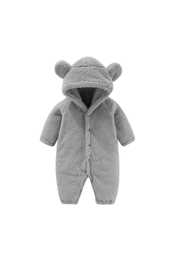 Baby Winter Clothes Newborn Infant Fleece Jumpsuit with Ears Long Sleeve Hooded Romper Warm Outwear Snowsuit for Boys Girls