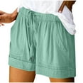 thumbnail image 1 of UAMVSH Beach Shorts for Women Plus Size Cotton Linen Solid Color Shorts with Pockets Basic Casual Elastic Waist Drawstring Shorts, 1 of 6