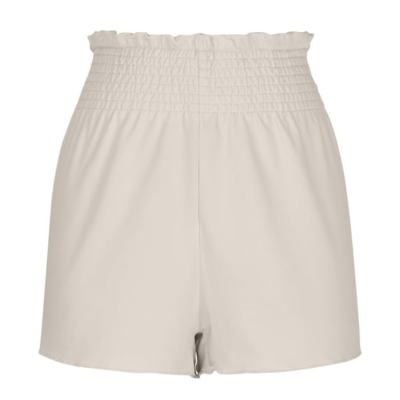 UAMVSH Beach Shorts for Women Summer Vacation Ladies Trendy Ruffle Hem Shorts High Elastic Waist Solid Color Casual Shorts