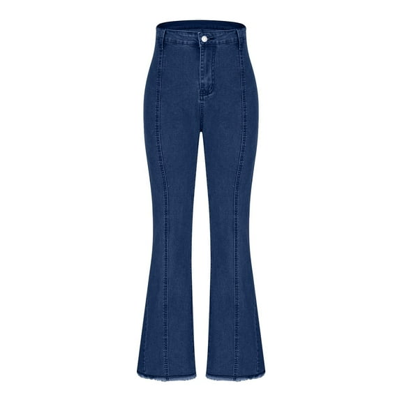 UAMVSH Bell Bottom Jeans for Women Trendy Stars Graphic Ladies Bootcut Denim Pants Frayed Hem Lounge Flare Pants with Pockets