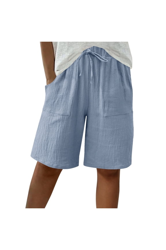 Bermuda Shorts for Women Baggy Wide Leg Beach Capri Pants with Pockets High Waist Knee Length Summer Vacation Shorts(3X-Large,Blue 1)