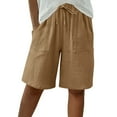 thumbnail image 1 of UAMVSH Bermuda Shorts for Women Baggy Wide Leg Beach Capri Pants with Pockets High Waist Knee Length Summer Vacation Shorts(X-Large,Beige 2), 1 of 7