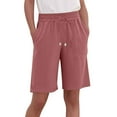 thumbnail image 1 of UAMVSH Bermuda Shorts for Women Cotton Linen Plus Size Casual Shorts High Elastic Waist Drawstring Long Shorts with Pockets, 1 of 5