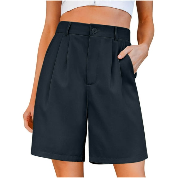 UAMVSH Bermuda Shorts for Women Dressy Casual High Waist Ladies Shorts Summer Wide Leg Knee Length Shorts with Pockets