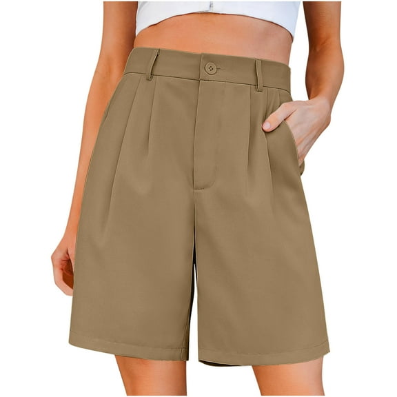 UAMVSH Bermuda Shorts for Women Dressy Casual High Waist Ladies Shorts Summer Wide Leg Knee Length Shorts with Pockets