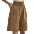thumbnail image 1 of UAMVSH Bermuda Shorts for Women Elastic High Waisted Knee Length Shorts Casual Loose Cotton Linen Shorts with Pockets, 1 of 7