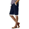 thumbnail image 1 of UAMVSH Bermuda Shorts for Women Hollow out High Waist Beach Shorts with Pockets Summer Lightweight Wide Leg Knee Length Shorts, 1 of 6