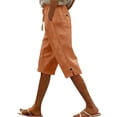 thumbnail image 1 of UAMVSH Bermuda Shorts for Women Knee Length Casual Drawstring Linen Shorts Button Side Split Summer Beach Shorts with Pockets, 1 of 7