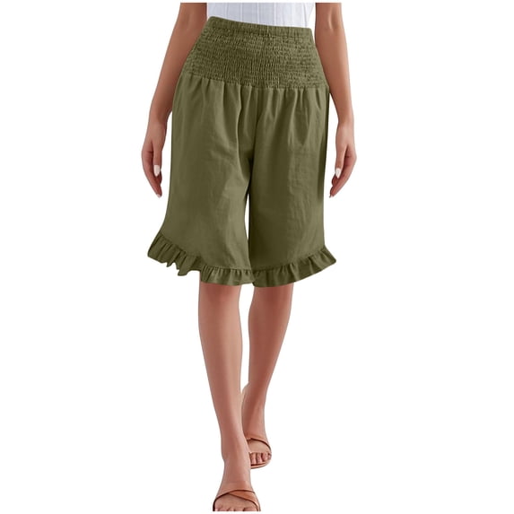 UAMVSH Bermuda Shorts for Women Ruffle Hem Summer Beach Vacation Shorts Casual High Elastic Waist Wide Leg Boho Flowy Shorts