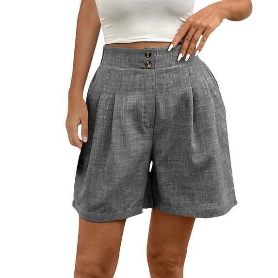 UAMVSH Bermuda Shorts for Women Soft Summer Casual Business Shorts with Button High Elastic Waist Pockets Pleated Work Shorts