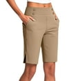 thumbnail image 1 of UAMVSH Bermuda Shorts for Women Stretchy Yoga Long Shorts with Button Side Slit Summer Casual Business Work Pockets Shorts, 1 of 7