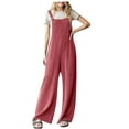 thumbnail image 1 of UAMVSH Bib Overalls for Women Ribbed Knitted Casual Sleeveless Wide Strap Long Jumpsuit with Pockets Baggy Wide Leg Beach Rompers, 1 of 5
