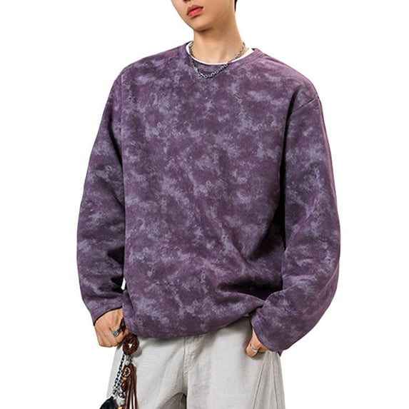 UAMVSH Big and Tall Sweatshirts for Men Tie Dye Long Sleeve Pullover Soft Crewneck Casual Loose Fit Tops Fashion Streetwear