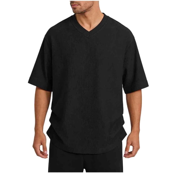 UAMVSH Big and Tall T Shirts for Men Breathable V Neck Short Sleeve Tops Oversized Casual Textured Summer Tees Beach Vacation Outifts
