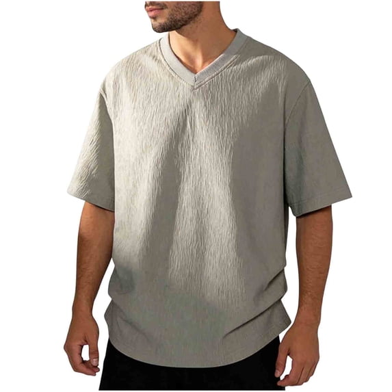 UAMVSH Big and Tall T Shirts for Men Breathable V Neck Short Sleeve Tops Oversized Casual Textured Summer Tees Beach Vacation Outifts