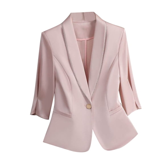 UAMVSH Blazers for Women 3/4 Sleeve Dressy Suit Jackets Lapel Business Casual Outfits Fall Trendy Work Office Coats with Pockets(3X-Large,Pink)