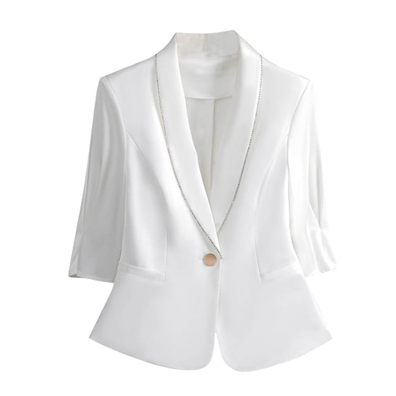 UAMVSH Blazers for Women 3/4 Sleeve Dressy Suit Jackets Lapel Business Casual Outfits Fall Trendy Work Office Coats with Pockets(X-Large,White)