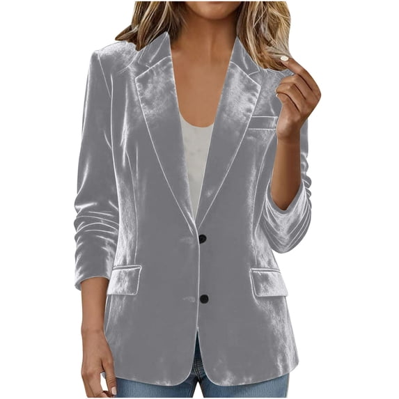 UAMVSH Blazers for Women Business Casual Long Sleeve Work Suit Comfy Soft Notch Lapel Velvet Jacket with Pocket Office Outfits