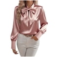thumbnail image 1 of UAMVSH Blouses for Women Dressy Casual Bow Tie Neck Work Tops Elegant Business Long Sleeve Satin Shirts Office Outfits, 1 of 3