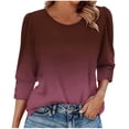 thumbnail image 1 of UAMVSH Blouses for Women Dressy Casual Gradient Print Button 3/4 Sleeve Tops Pleated Crewneck Tunic Shirts Spring Fall Outfits, 1 of 6