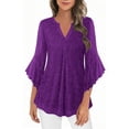 thumbnail image 1 of UAMVSH Blouses for Women Ruffle 3/4 Sleeve Elegant Tops Dressy Casual Sparkly V Neck Mesh Shirt Evening Party Outfits, 1 of 7