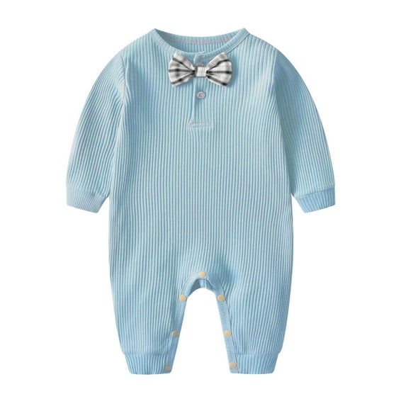 UAMVSH Boy Girls Ribbed Knitted Trendy Bow Knot Holiday Outfits Soft Infant Cotton Long Sleeve Jumpsuit Rompers Baby Bodysuits(0-3 Months,Light Blue)