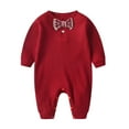 thumbnail image 1 of UAMVSH Boy Girls Ribbed Knitted Trendy Bow Knot Holiday Outfits Soft Infant Cotton Long Sleeve Jumpsuit Rompers Baby Bodysuits(0-3 Months,Red), 1 of 2