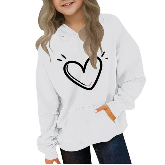 UAMVSH Boys Girls Hoodie Classic Heart Graphic Hooded Sweatshirts with Pockets Kids Valentine's Day Basic Long Sleeve Pullover Tops(11-12 Years,White)
