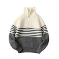 thumbnail image 1 of UAMVSH Boys Girls Striped Knitted Sweater Fashion Long Sleeve Half Zipper Pullover Shirt Warm Unisex Kids Mock Neck Tops(13-14 Years,Gray), 1 of 5