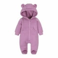 thumbnail image 1 of UAMVSH Boys Girls Sweatsuit Kids Romper Outfit Soft Cotton Warm Long Sleeve Hoodie with Pockets Infant Footed Playsuit Jumpsuits(12-24 Months,Purple), 1 of 6