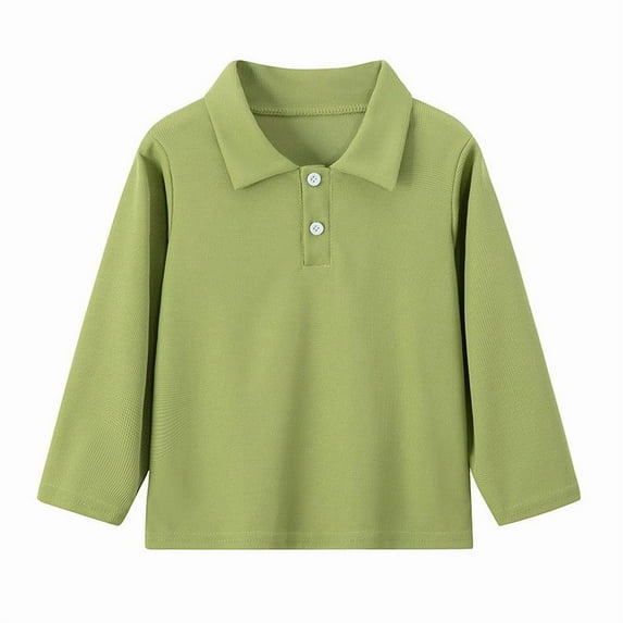 UAMVSH Boys Lapel Collar T-Shirts Casual Plain Long Sleeve Loose Fit Shirts Kids Button Golf School Pullover Casual Tops Fall Clothes(2-3 Years,Green)