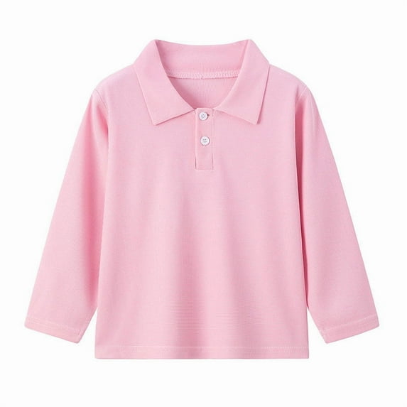 UAMVSH Boys Lapel Collar T-Shirts Casual Plain Long Sleeve Loose Fit Shirts Kids Button Golf School Pullover Casual Tops Fall Clothes(3-4 Years,Pink)