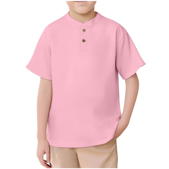 UAMVSH Boys Short Sleeve Henley Shirt Kids Summer Clothes Loose Casual Button Front Lightweight Tops Tees 5-14 Years