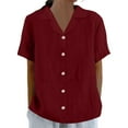 thumbnail image 1 of UAMVSH Button Down Shirts for Women Casual Lapel Short Sleeve T Shirt Lightweight Soft Loose Fit Top Vintage Clothes, 1 of 6