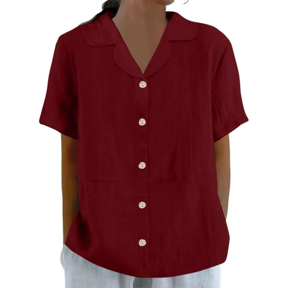 UAMVSH Button Down Shirts for Women Casual Lapel Short Sleeve T Shirt Lightweight Soft Loose Fit Top Vintage Clothes