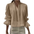 thumbnail image 1 of UAMVSH Button Down Shirts for Women Ruffle Lapel Long Sleeve Blouses Dressy Casual Pleated Elegant Crop Tops Trendy Outfits, 1 of 6