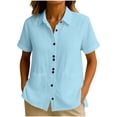 thumbnail image 1 of UAMVSH Button Down Shirts for Women Short Sleeve Dressy Blouses Business Casual Collared Work Linen Shirts with Pockets, 1 of 7