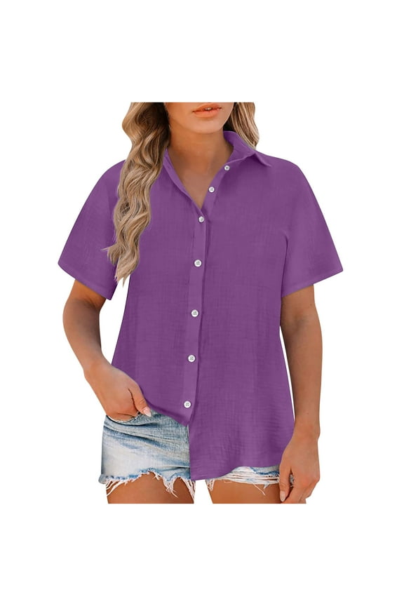 Button down Shirt Womens Short Sleeve Blouses V Neck Collared Button up Summer Beach Tops