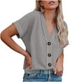 thumbnail image 1 of UAMVSH Button up Shirt Women Knit Casual V Neck Short Sleeve Oversized Lightweight Cardigan Beach Vacation Tops, 1 of 7