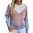 thumbnail image 1 of UAMVSH Cable Knit Sweaters for Women Long Sleeve Color Block Sweater Casual Crewneck Pullover Tops, 1 of 4