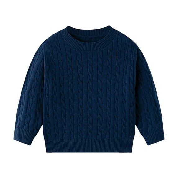 UAMVSH Cable Knitted Unisex Boys Girls Sweaters Oversized Long Sleeve Warm Sweatshirts Soft Fall Winter Crew Neck Pullover Tops(3-4 Years,Navy)