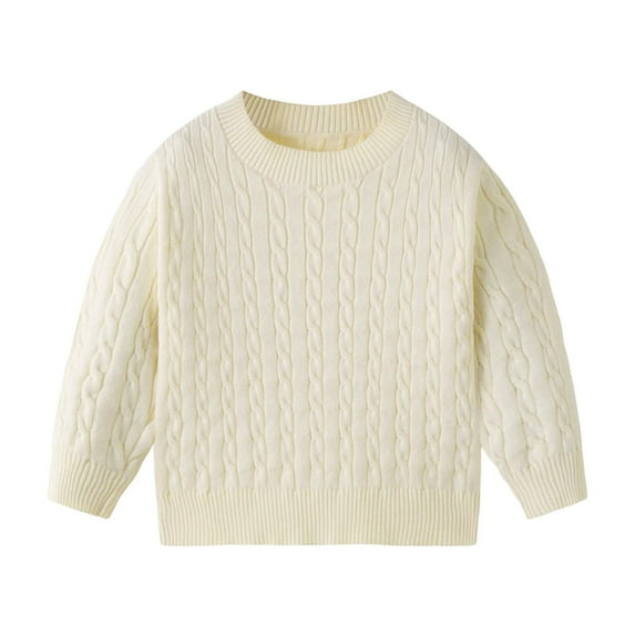 UAMVSH Cable Knitted Unisex Boys Girls Sweaters Oversized Long Sleeve Warm Sweatshirts Soft Fall Winter Crew Neck Pullover Tops(7-8Years,Beige)