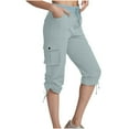thumbnail image 1 of UAMVSH Capri Cargo Pants for Women Elastic Waist Drawstring Jogger Pants with Pockets Baggy Outdoor Hiking Travel Summer Cropped Pants, 1 of 6