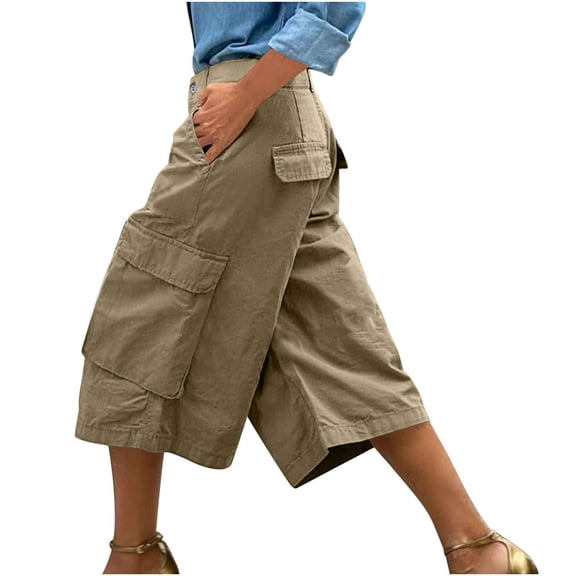 UAMVSH Capri Cargo Pants for Women Palazzo Slack Wide Leg Dress Capris Culottes with Pockets Slack Summer Lightweight High Waist Cropped Pants