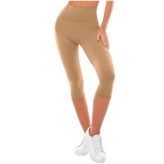 UAMVSH Capri Leggings for Women Soft Stretchy Yoga Cropped Pants Slimming High Waist Butt Lifting Gym Athletic Capris(Medium,Khaki)