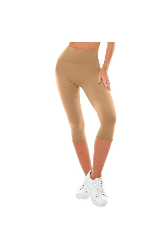 Capri Leggings for Women Soft Stretchy Yoga Cropped Pants Slimming High Waist Butt Lifting Gym Athletic Capris(Medium,Khaki)