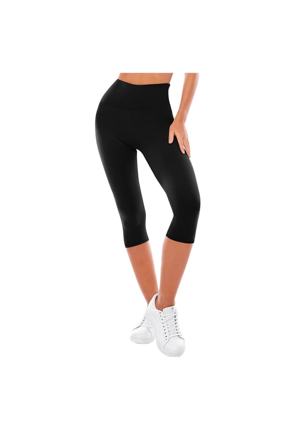 Capri Leggings for Women Soft Stretchy Yoga Cropped Pants Slimming High Waist Butt Lifting Gym Athletic Capris(Small,Black)