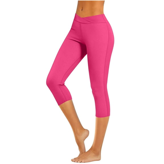 UAMVSH Capri Leggings for Women Stretchy Skinny Yoga Workout Capris Crossover Mid Waist Gym Athletic Tight Cropped Pants