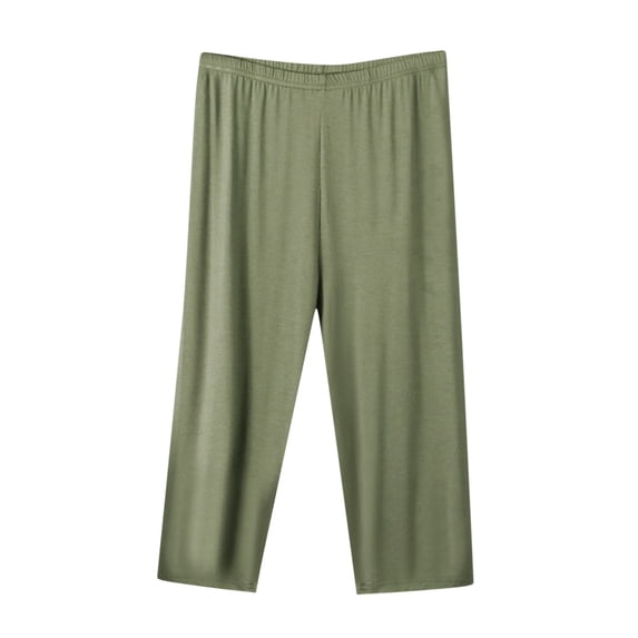 UAMVSH Capri Pajama Pants for Women Plus Size Loose Wide Leg Lounge Capris Basic Solid Color Elastic Waist Sleep Cropped Pants